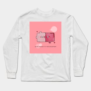 Cute Puzzles Couple with "We're Perfect Fit For Eachother" Long Sleeve T-Shirt